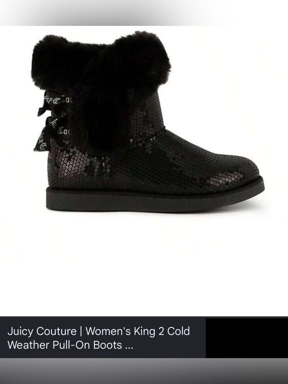 ✨ NWT Juicy Couture King 2 Black Sequin Faux Fur Cold Weather Boots ✨Size: 6
